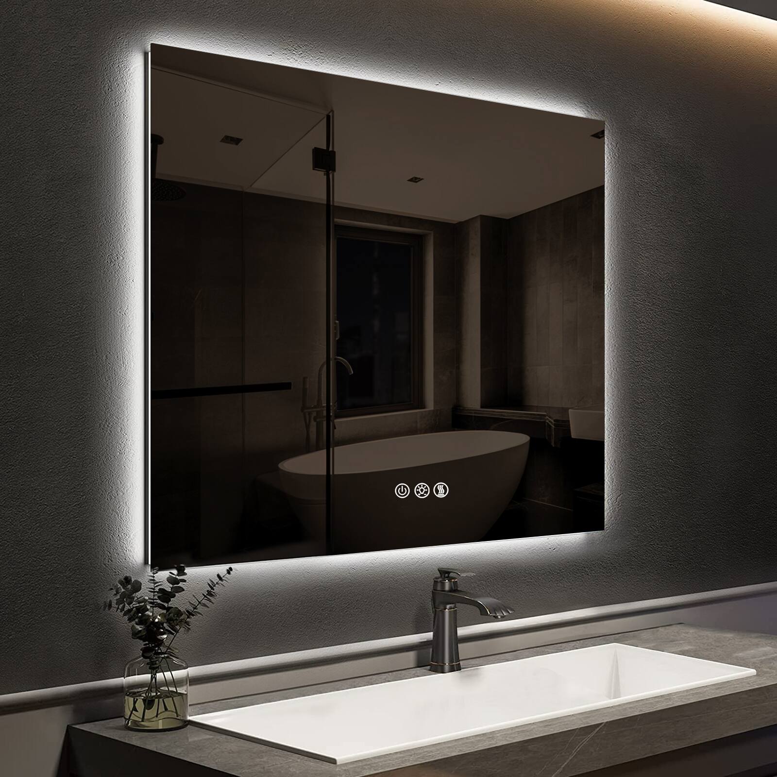 Front. LOVMOR - Lovmor 30x30 Inch LED Bathroom Mirror with Anti Fog Dimmable Lights 3 Color Temperature Memory Function ETL Certified - slive.