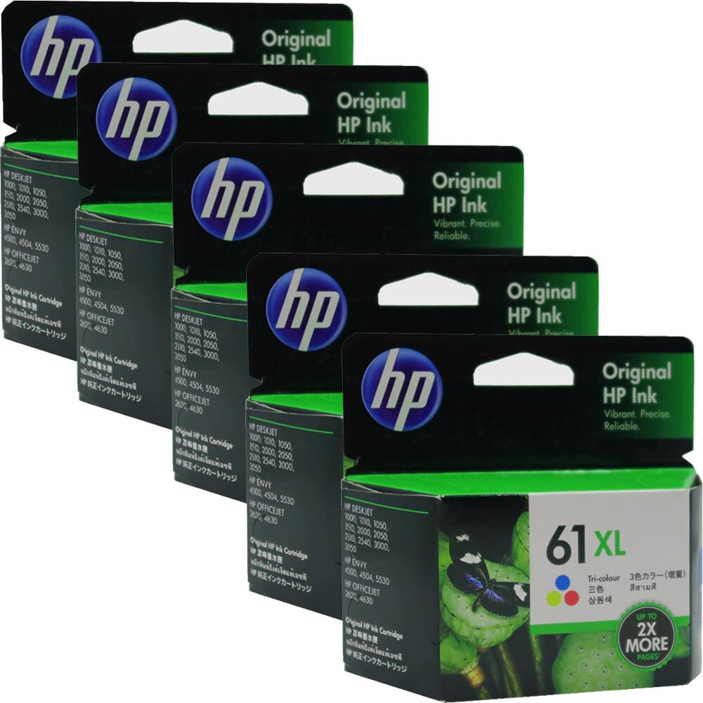 Original HP Ink  
Vibrant. Precise. Reliable.  

HP DESKJET 1000, 1050, 2000, 2050, 2500, 2540, 3050, 3000  
HP OFFICEJET 4500, 45A, 5530, 61 XL  

Original HP Ink Cartridge  
HP ENVY 4500, 450A, 5530  
HP OFFICEJET 4630, 5530, 61 XL  

61 XL  
Tri-colour  
UP TO 2X MORE PAGES