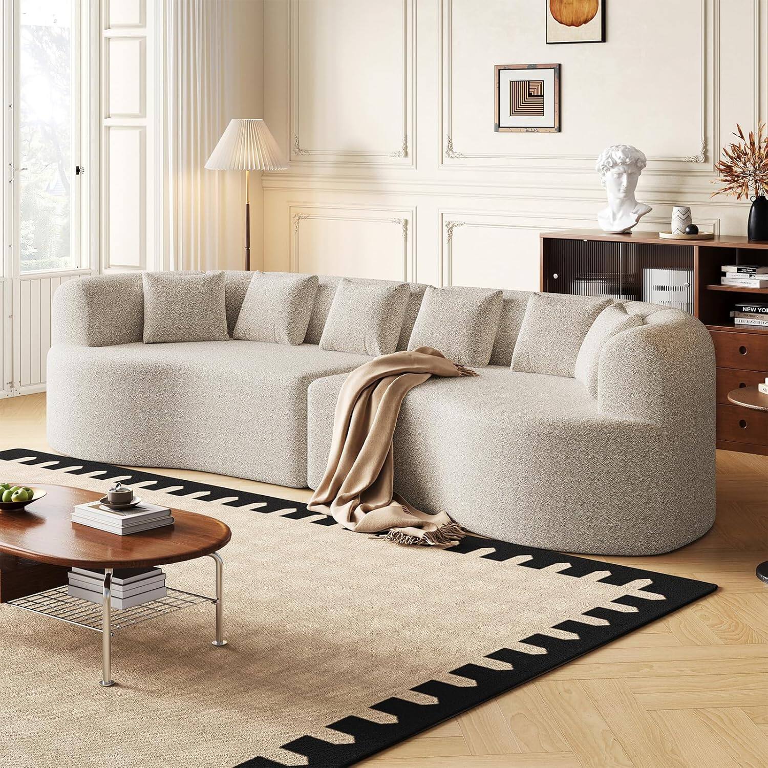 Alt View 7. Trinkets Crazed - 106.3" Curved Sectional Sofa Oversized Deep Seat Cloud Couch with 6 Pillows - khaki.