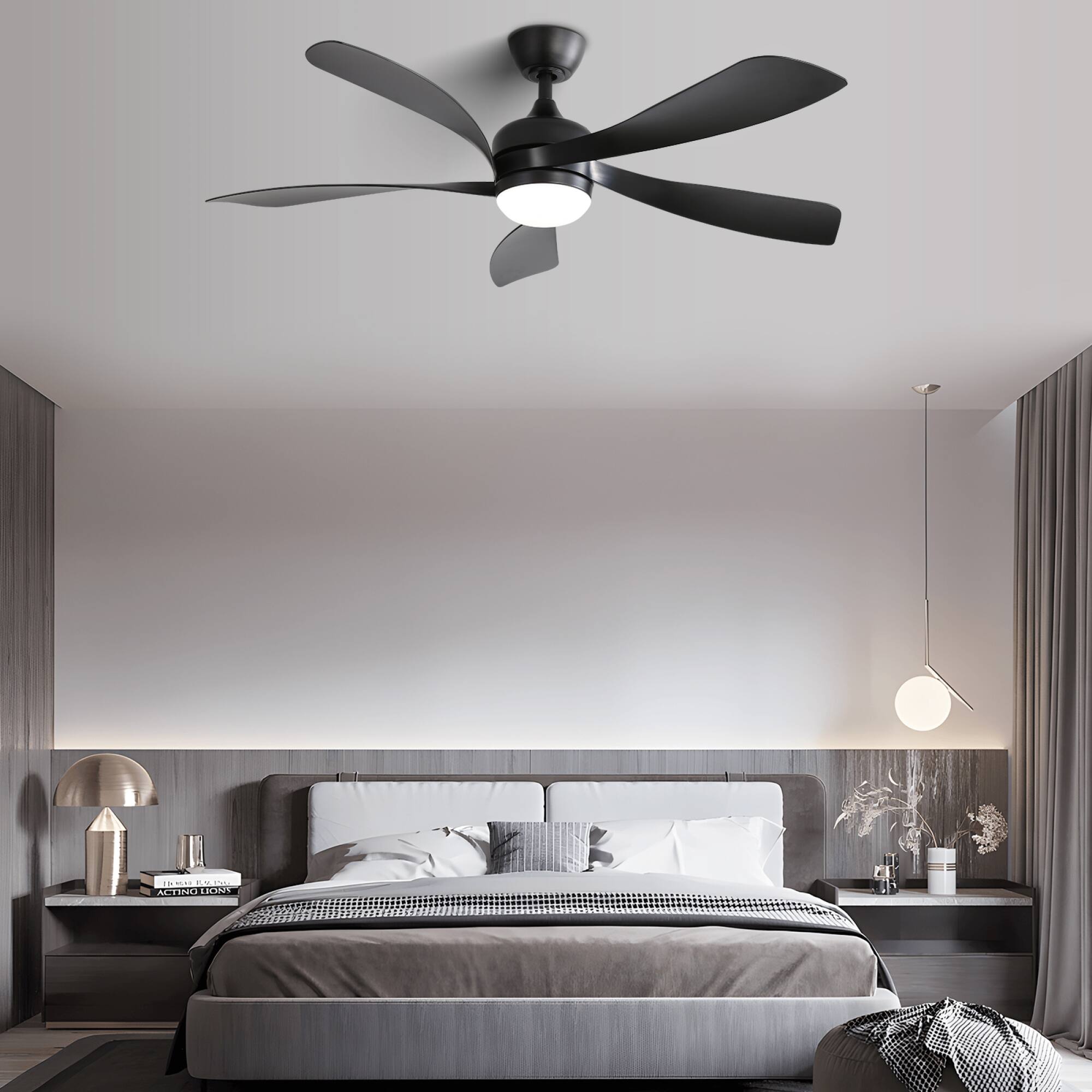 Alt View 2. ELEMENT ACE - 52 Inch Modern Ceiling Fan With Dimmable LED Light and Remote Control Featuring Reversible DC Motor - Black.