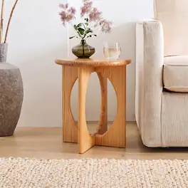 Loheer - Pine End Table Round Side Table Geometric Cross-Leg Modern Accent Table for Living Room - Natural