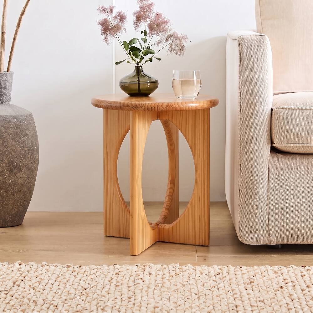 Front. Loheer - Loheer Natural Pine End Table Round Side Table Geometric Cross-Leg Modern Accent Table for Living Room - Natural.