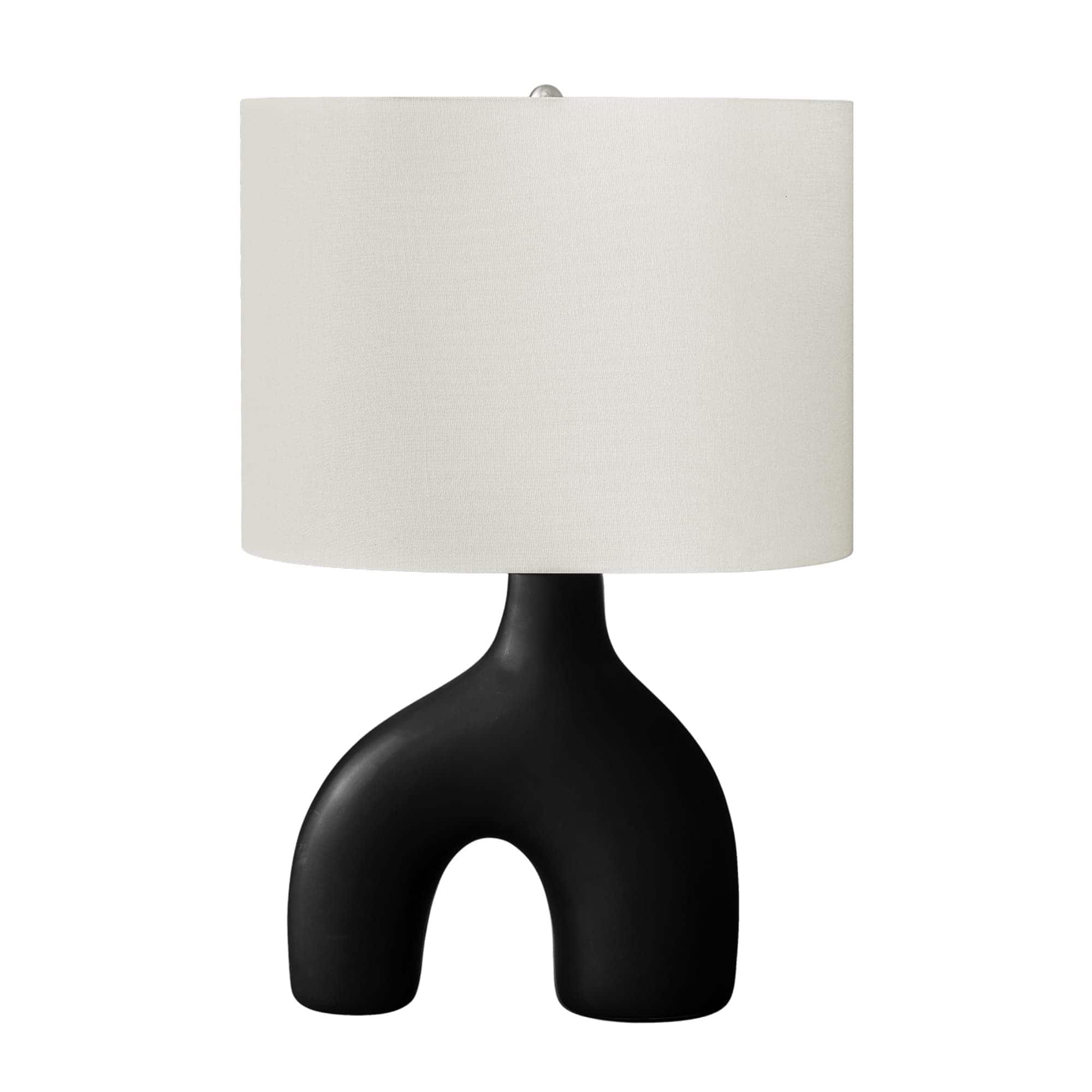 Luckbyte - 25 Inch Black Ceramic Table Lamp Ivory Cream Shade Contemporary Modern Lamp