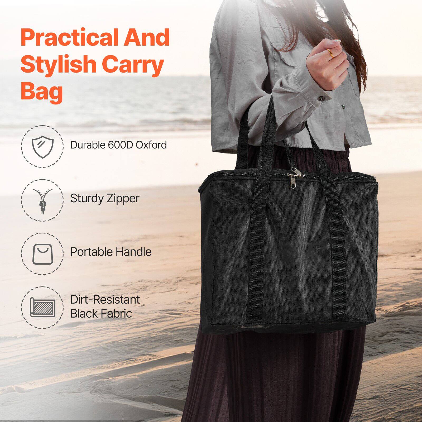 Practical And Stylish Carry Bag

- Durable 600D Oxford
- Sturdy Zipper
- Portable Handle
- Dirt-Resistant Black Fabric