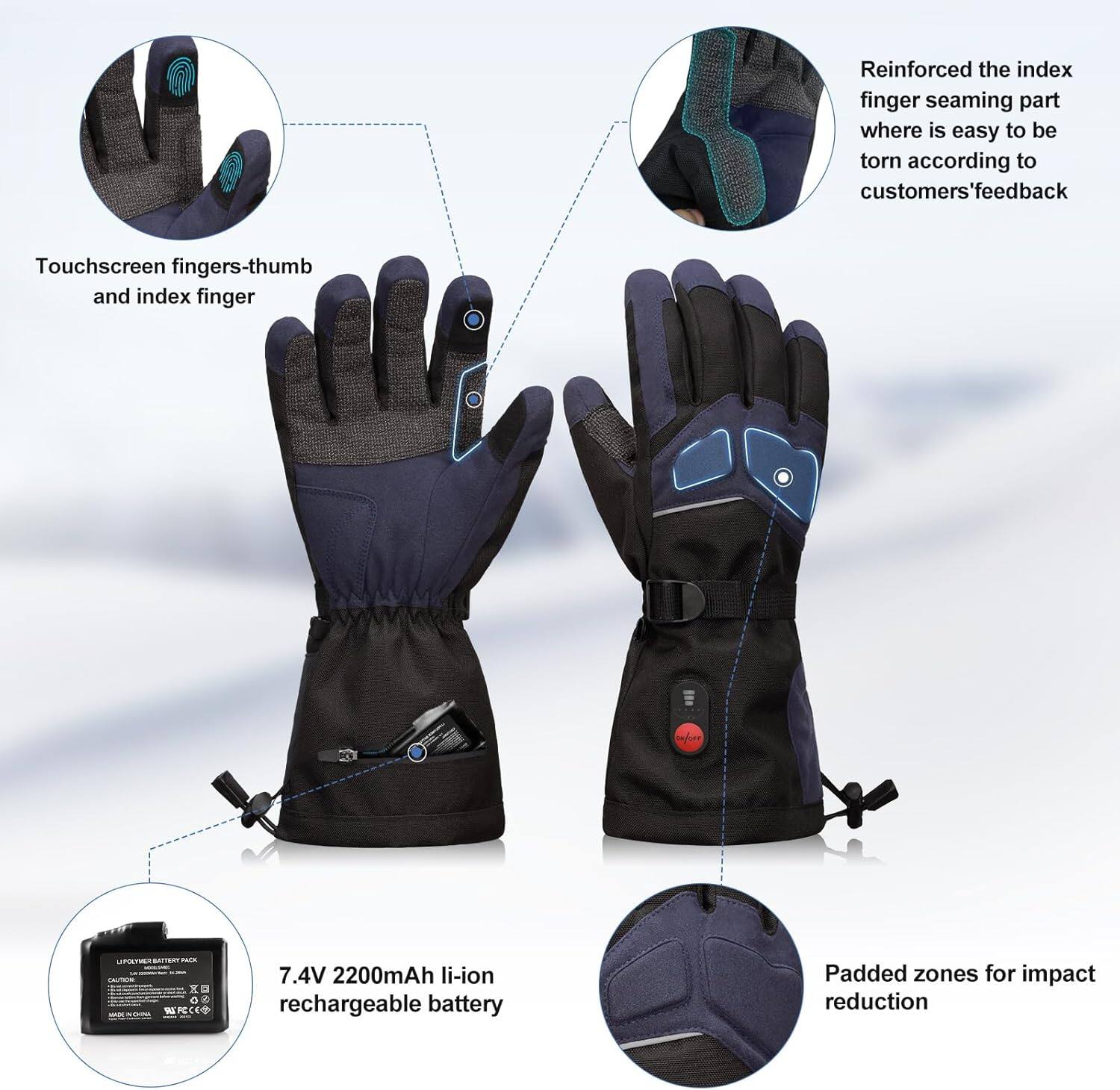 Equipd Rechargeable Heated Gloves with Battery, Windproof Touchscreen ...