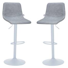 LeisureMod - Tilbury Bar Stool with White Base, Modern Adjustable Swivel Counter Height Stool with Footrest Set of 2 - Light Gray