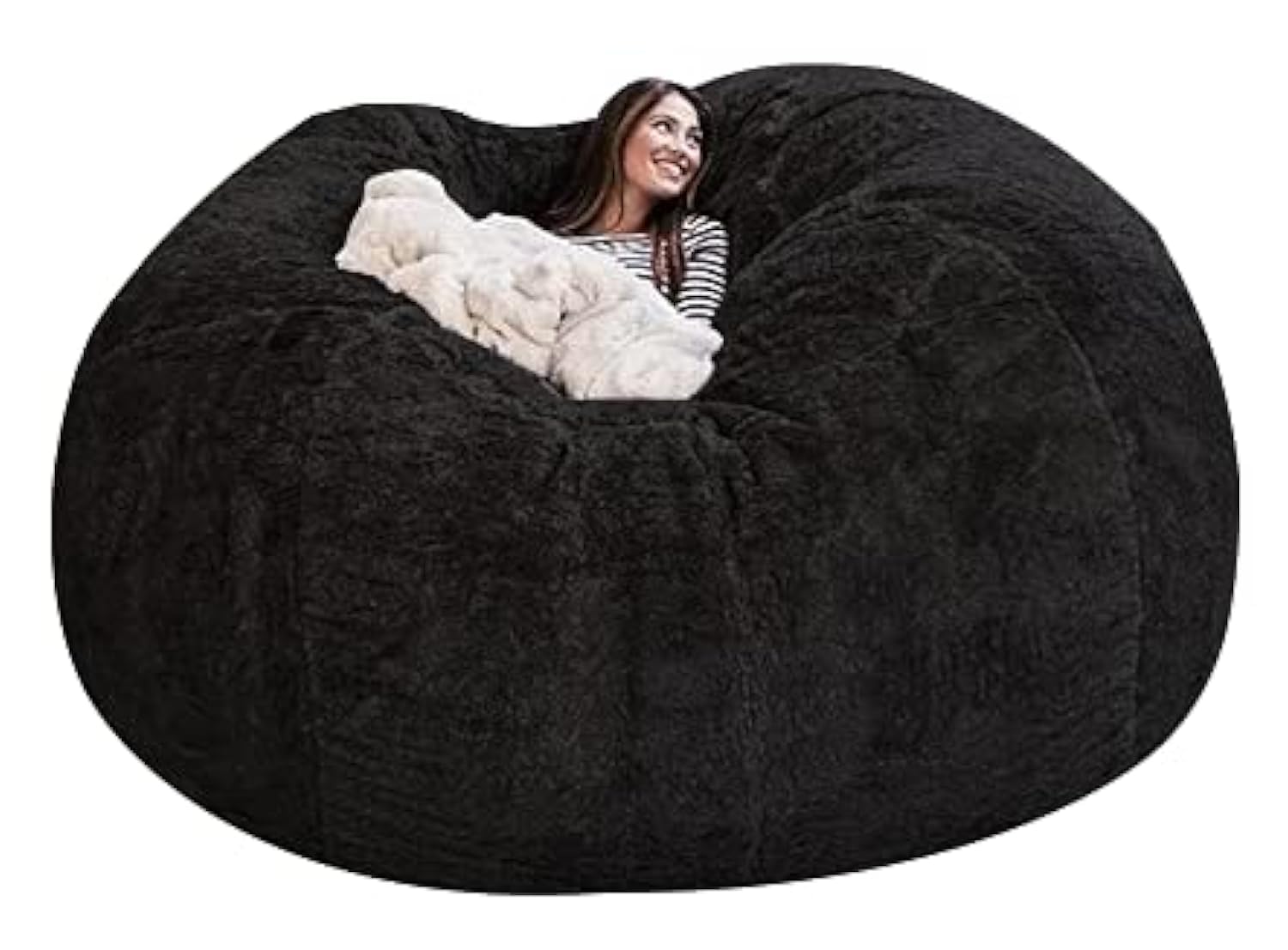 Front. PO3TICJUNKI3 - Bean Bag Big Huge Giant Chair For Adults no Filler Comfy Fluffy Round Beanbag Lazy Sofa Cover Machine Washa - Black1.