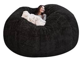 PO3TICJUNKI3 - Bean Bag Big Huge Giant Chair For Adults no Filler Comfy Fluffy Round Beanbag Lazy Sofa Cover Machine Washa - Black1