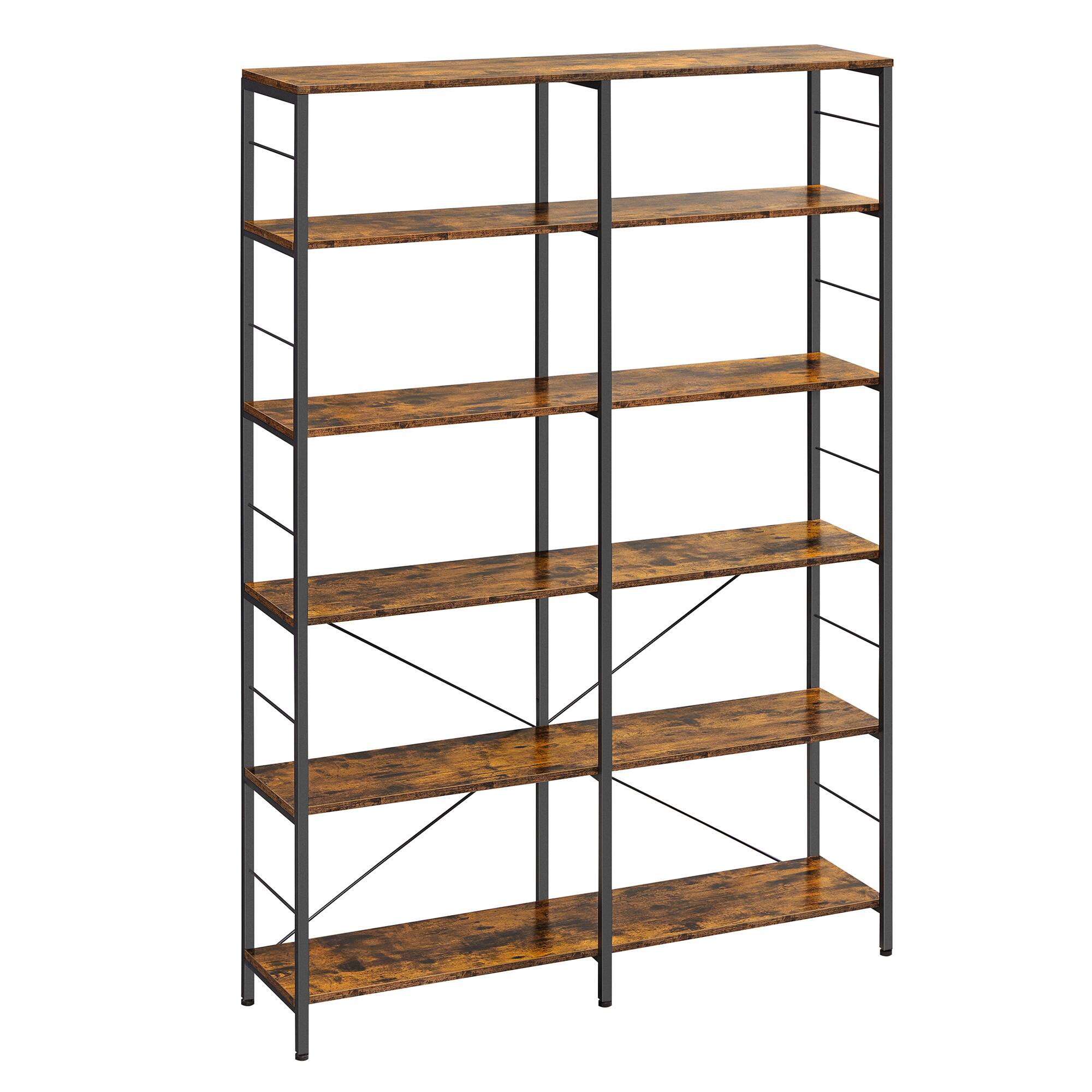 Front. Songmics Home - 6-Tier Bookshelf, Shelving Unit, Tall Storage Shelf, 30 x 120 x 172.5 cm, Industrial Style, Room Divider, Living Room - Rustic Brown and Black.