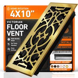 Home Intuition - 4X10 Floor Vent Covers with Mesh Cover Trap, Heat and Air, Floor Vent for HVAC Duct, Victorian - Polished Brass