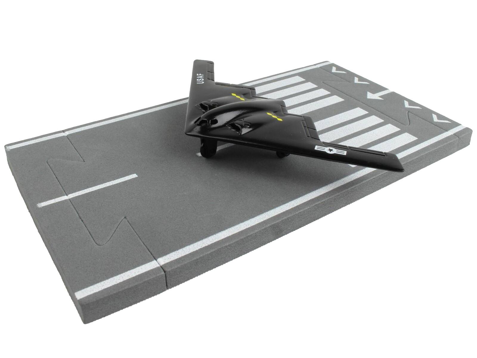 Angle. Runway24 - Northrop Grumman B-2 Spirit Stealth Aircraft Black United States Air Force with Runway Section Diecast Model Airplane - Black.