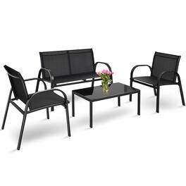 Costway - 4 PCS Patio Furniture Set Sofa Coffee Table Steel Frame Garden Outdoor Deck - Black