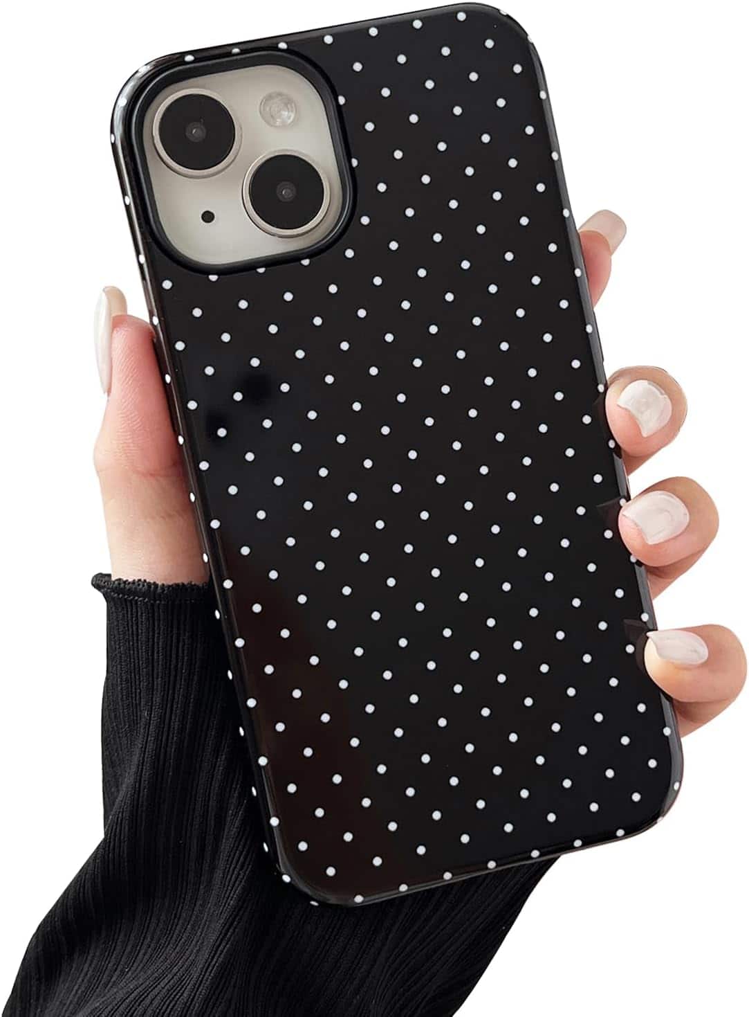 ACJPR - iPhone 15 Case, Polka Dot Design, Soft TPU & Hard Back Shockproof (Black) - Color: Black Size: iPhone 15 6.1"