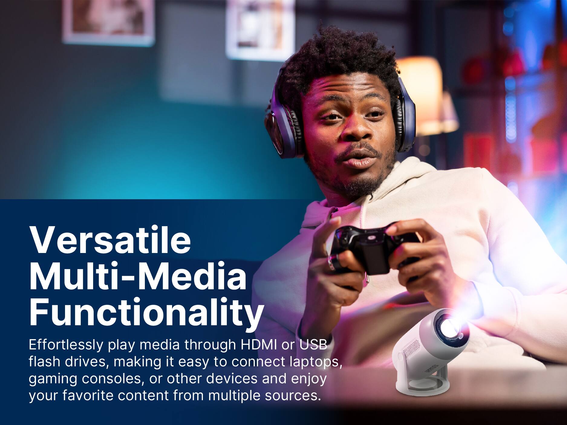 Versatile Multi-Media Functionality

Effortlessly play media through HDMI or USB flash drives, making it easy to connect laptops, gaming consoles, or other devices and enjoy your favorite content from multiple sources.