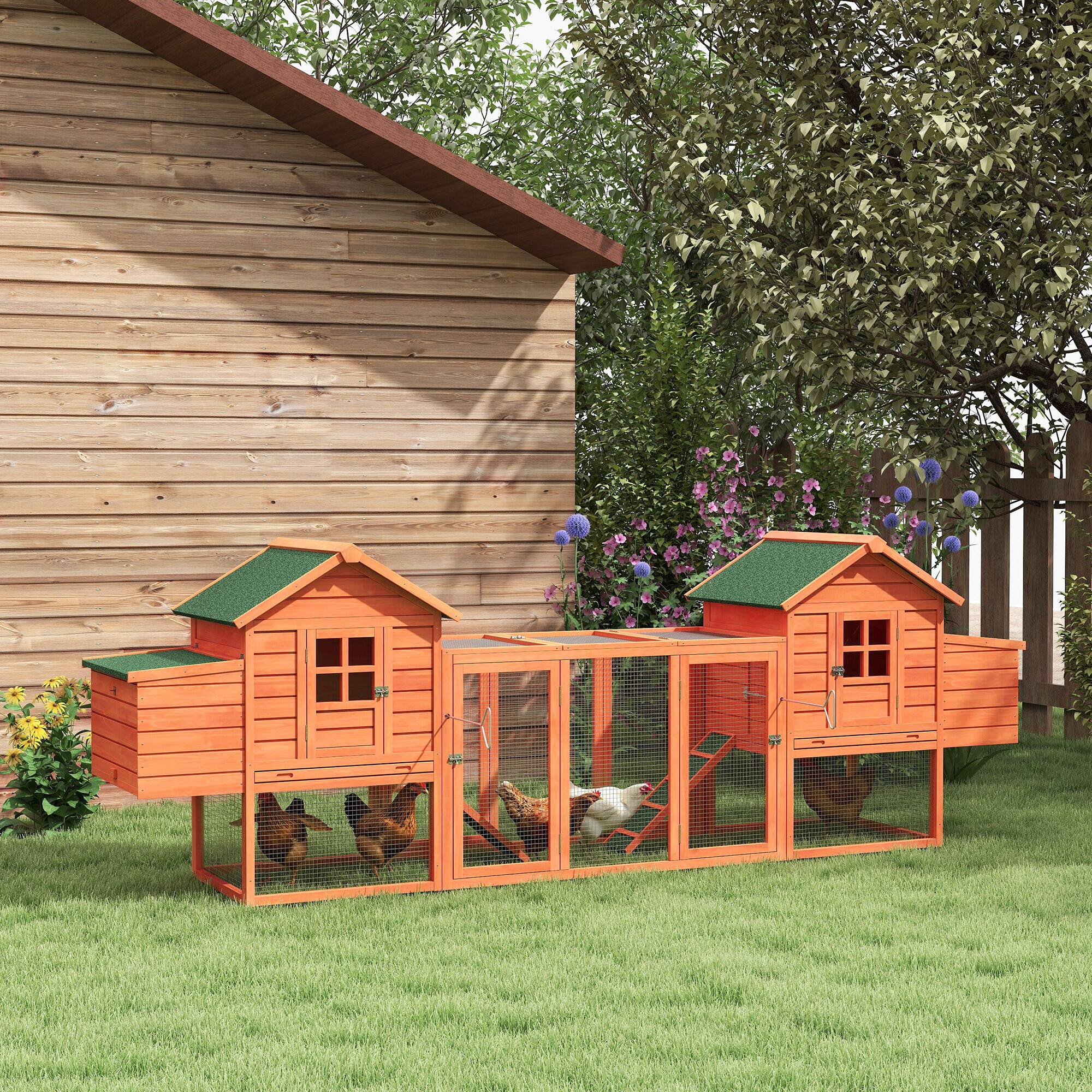 Alt View 5. Pawhut - Dual Wooden Chicken Coop with Garden Bed, Nesting Boxes, Removable Trays, Ramps Run, Garden Backyard.