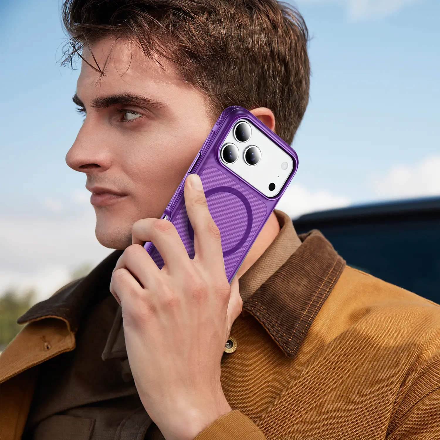 Alt View 3. Equipd - Case for iPhone 18 Pro Max / 17 Pro Max (6.9"), MagSafe Compatible, Carbon Fiber Texture Shockproof Grip Bumper Cover - Purple.