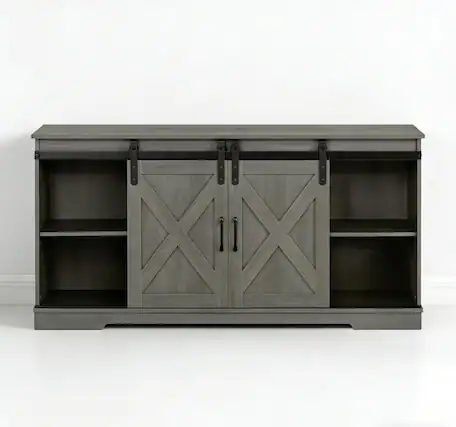 Front. Vaczon - 56" Farmhouse Tv Stand with Storage and Sliding Barn Doors, Media TV Stand Table for Living Room, Bedroom - Gray.