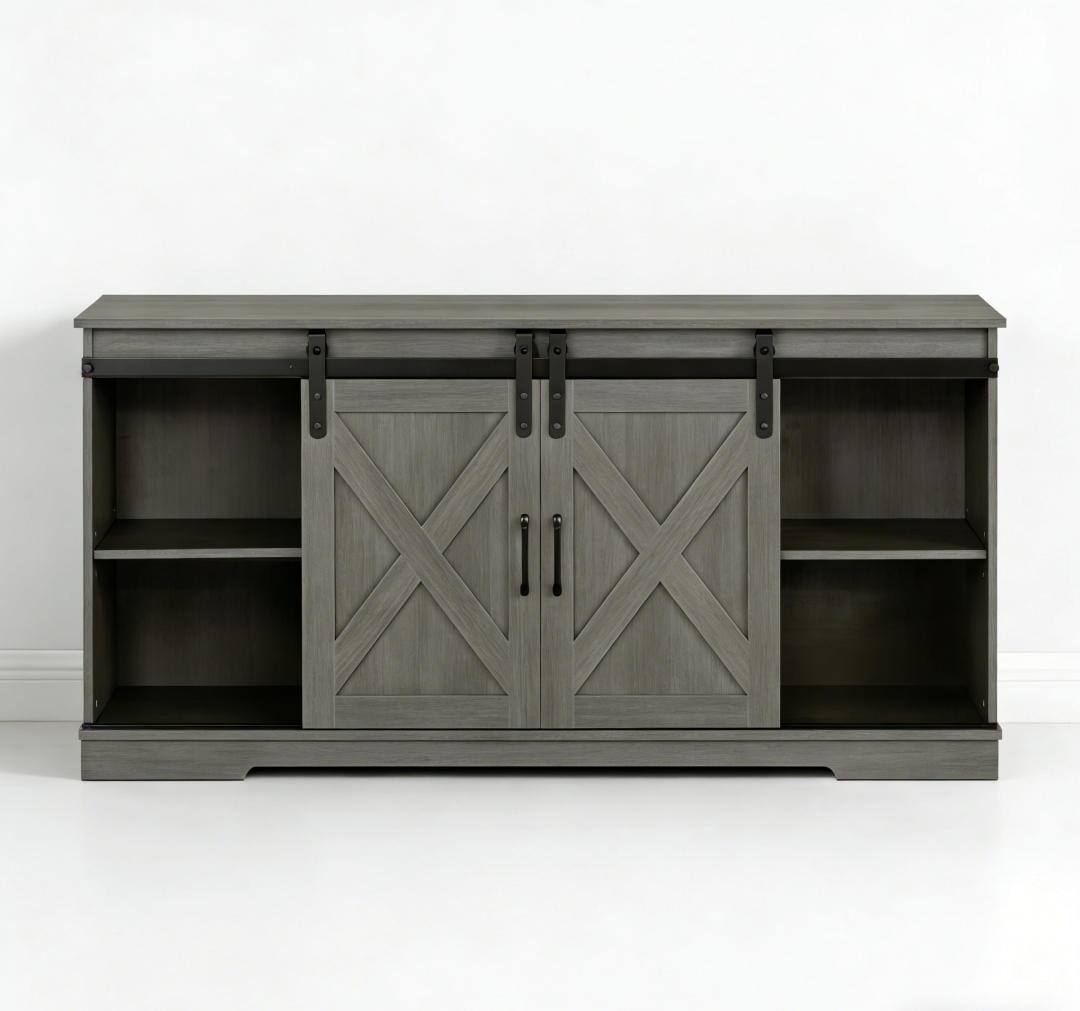 Front. Vaczon - 56" Farmhouse Tv Stand with Storage and Sliding Barn Doors, Media TV Stand Table for Living Room, Bedroom - Gray.