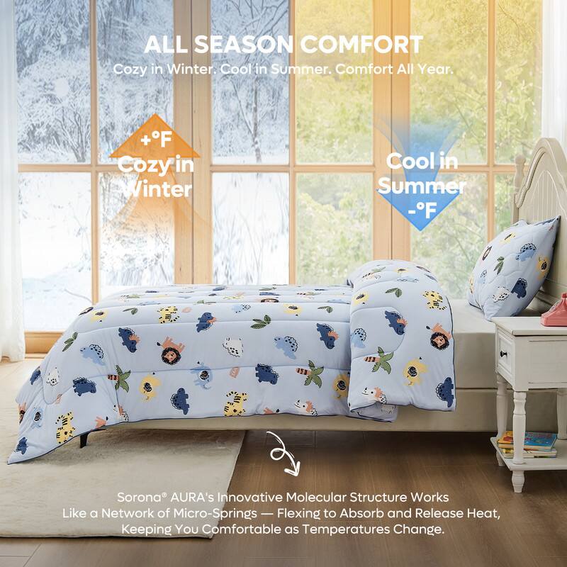 **ALL SEASON COMFORT**  
Cozy in Winter. Cool in Summer. Comfort All Year.

**+F Cozy in Winter**  
**-F Cool in Summer**

Sorona® AURA's Innovative Molecular Structure Works Like a Network of Micro-Springs — Flexing to Absorb and Release Heat, Keeping You Comfortable as Temperatures Change.