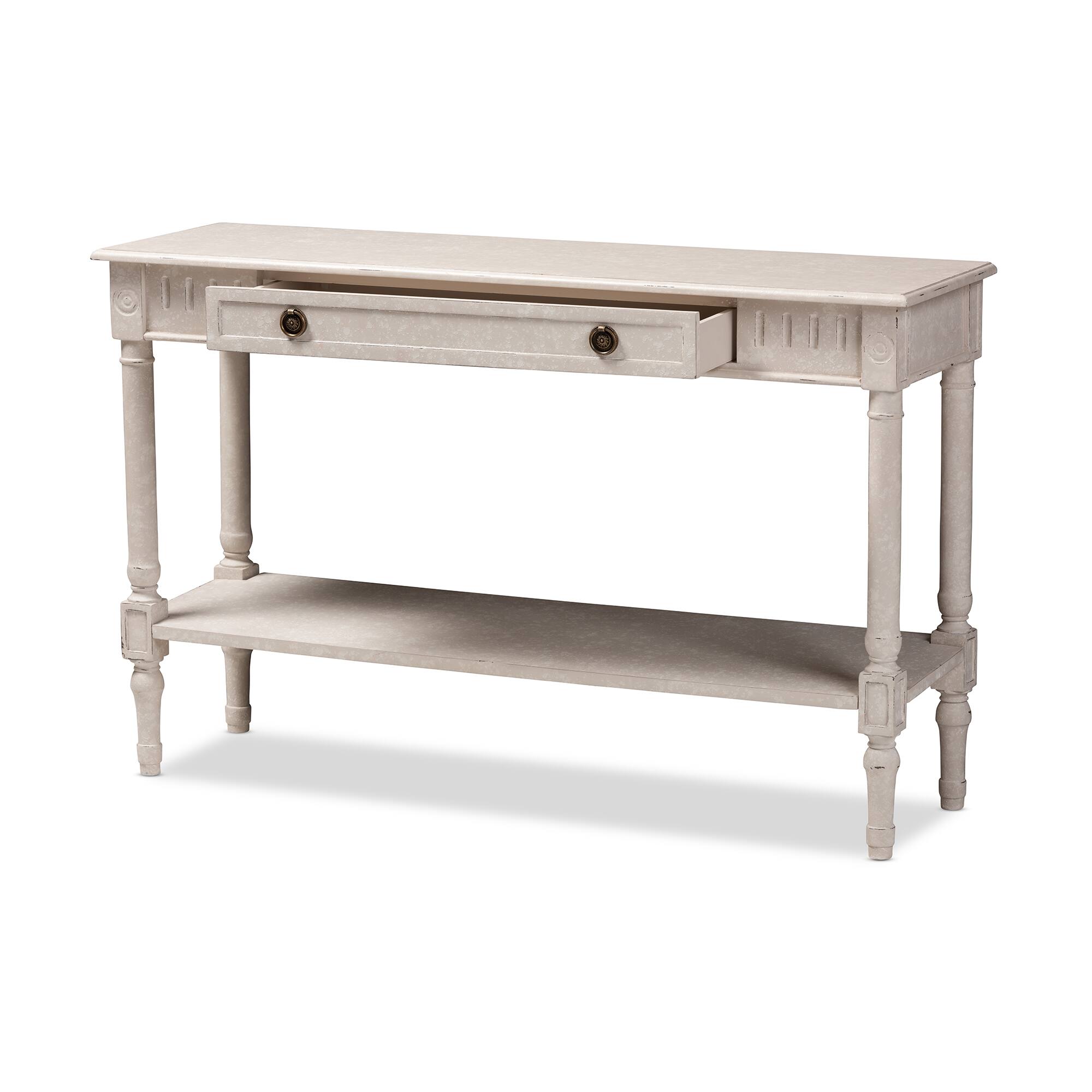 Angle. Baxton Studio - Ariella Country Cottage Farmhouse 1-Drawer Console Table - Whitewashed.