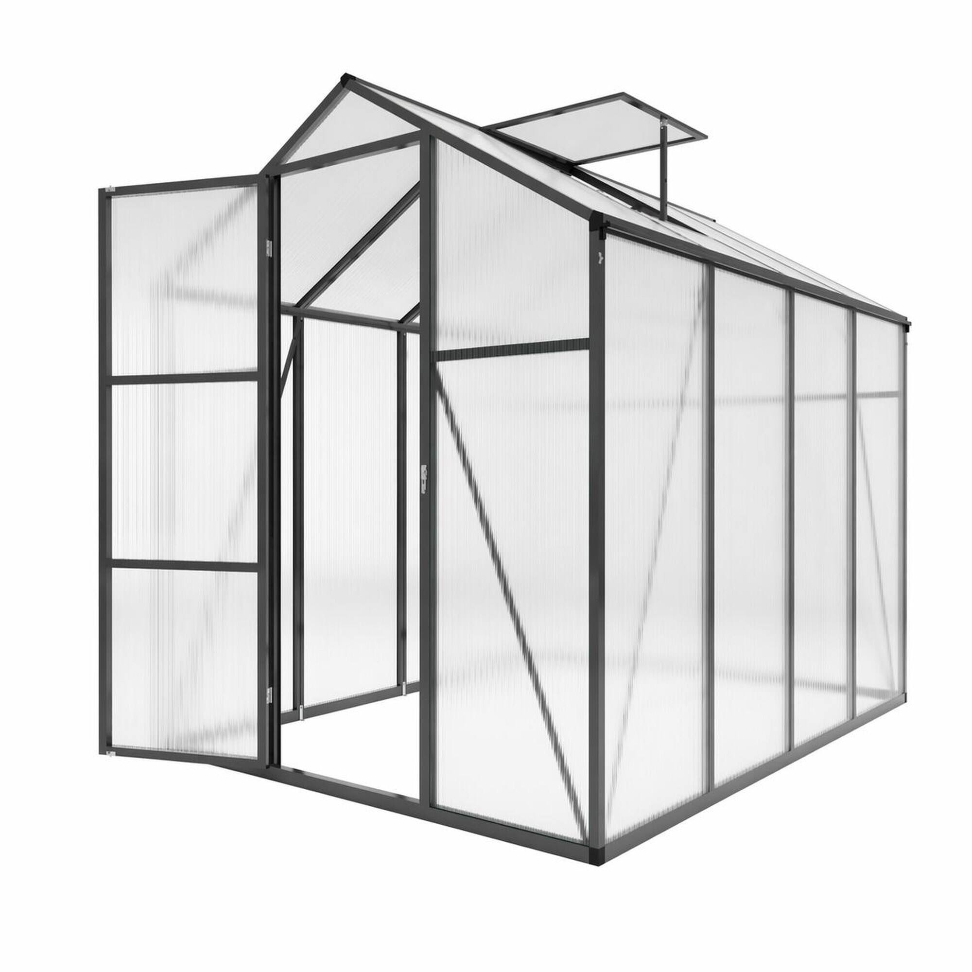 Alt View 4. RYHNUYNE - 6 x 8 ft Walk-in Polycarbonate Greenhouse, Heavy Duty Aluminum Frame, Raised Base, Anchor Kit, All Season.