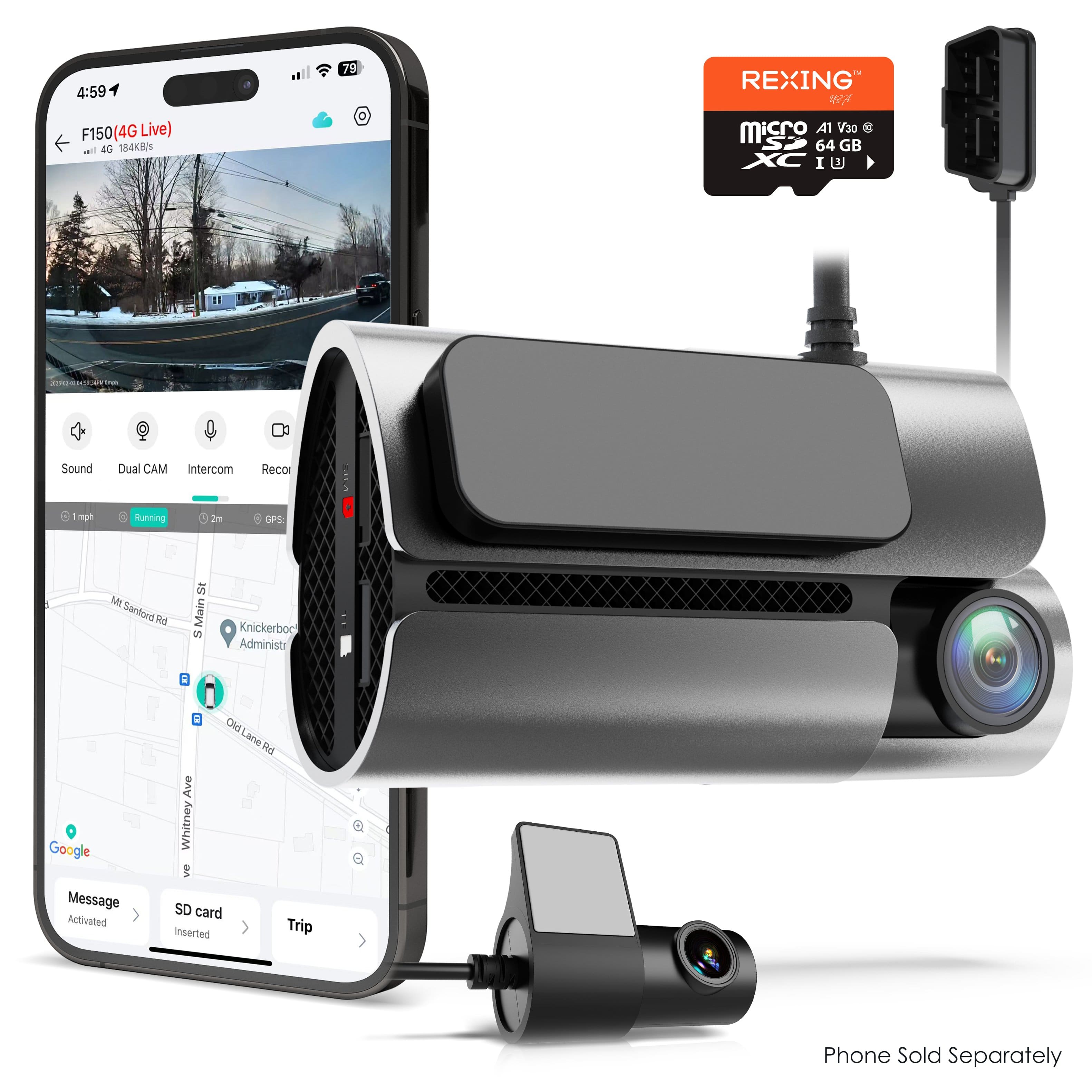 Rexing - 4G LTE 2-Channel Dash Cam, 2.5K+1080p, GPS, Parking Mode, and Push Alerts - Black - Front_Zoom