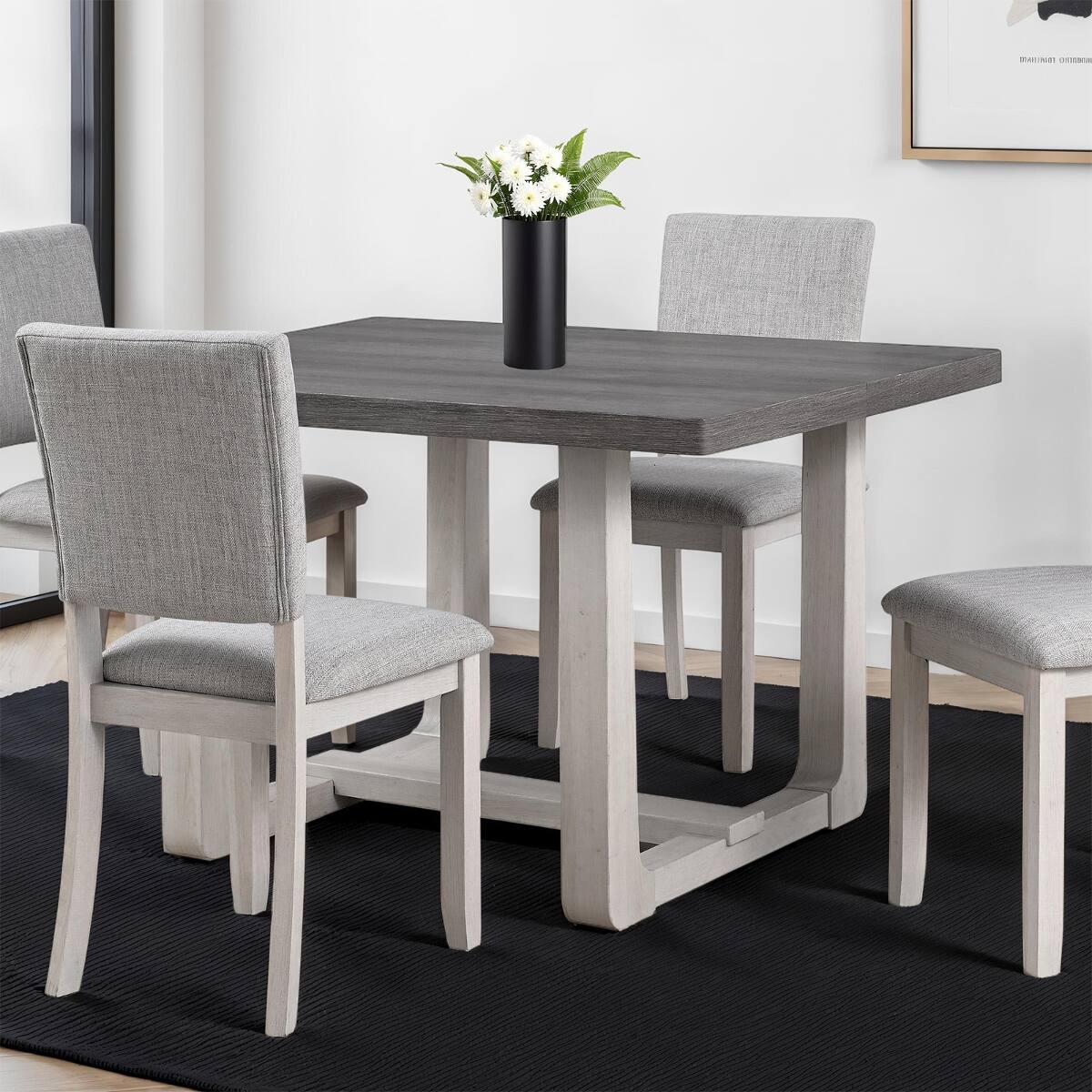 Front. Loheer - Loheer Gray Rectangular Dining Table, Transitional Trestle Base, Seats Four - Gray.