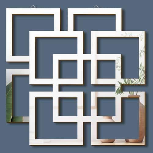 Live At Space - Wall Mount Home Mirror 2 Pieces Square Decorative for Bedroom Living Room Bathroom 11.8 x Inches(Gold Mirrored) - Silver-Mirrored
