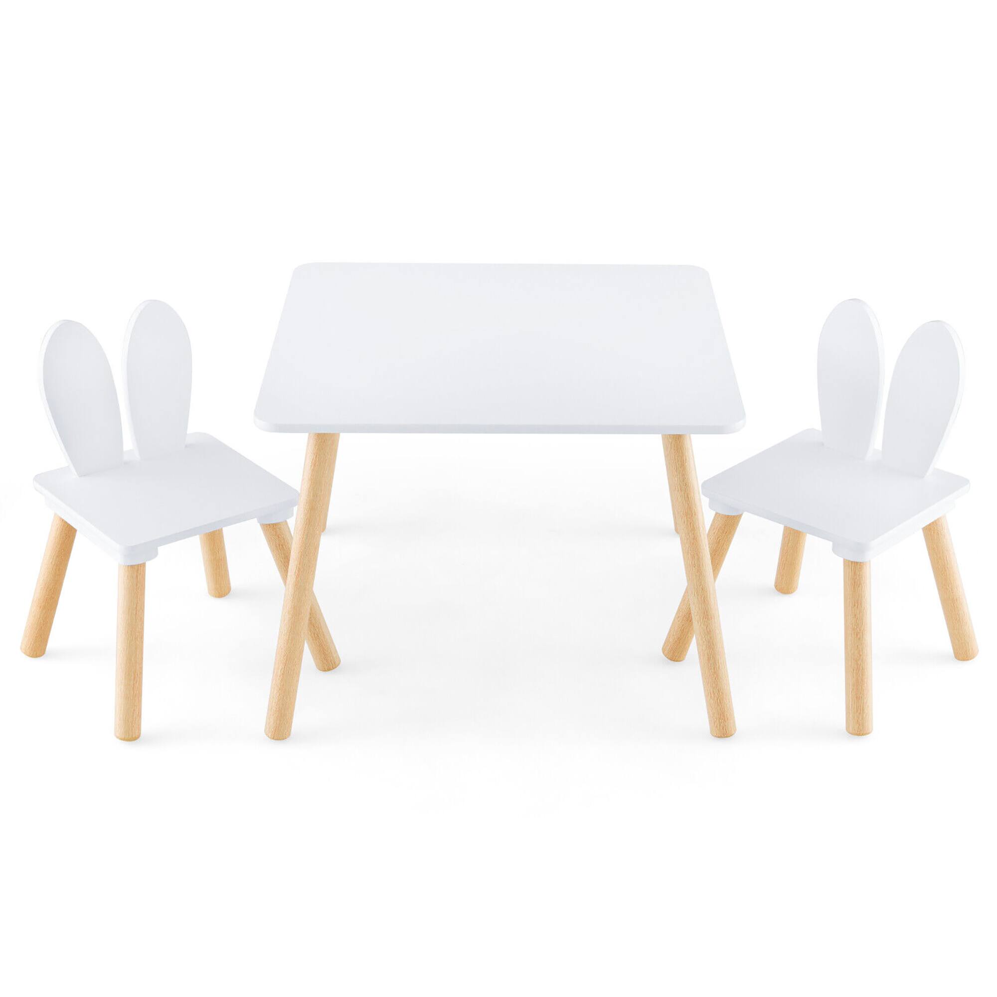 Alt View 9. Gymax - Gymax 3 Pieces Kids Table & Chairs Set Children Wooden Furniture Set w/Solid Wood Legs - White.