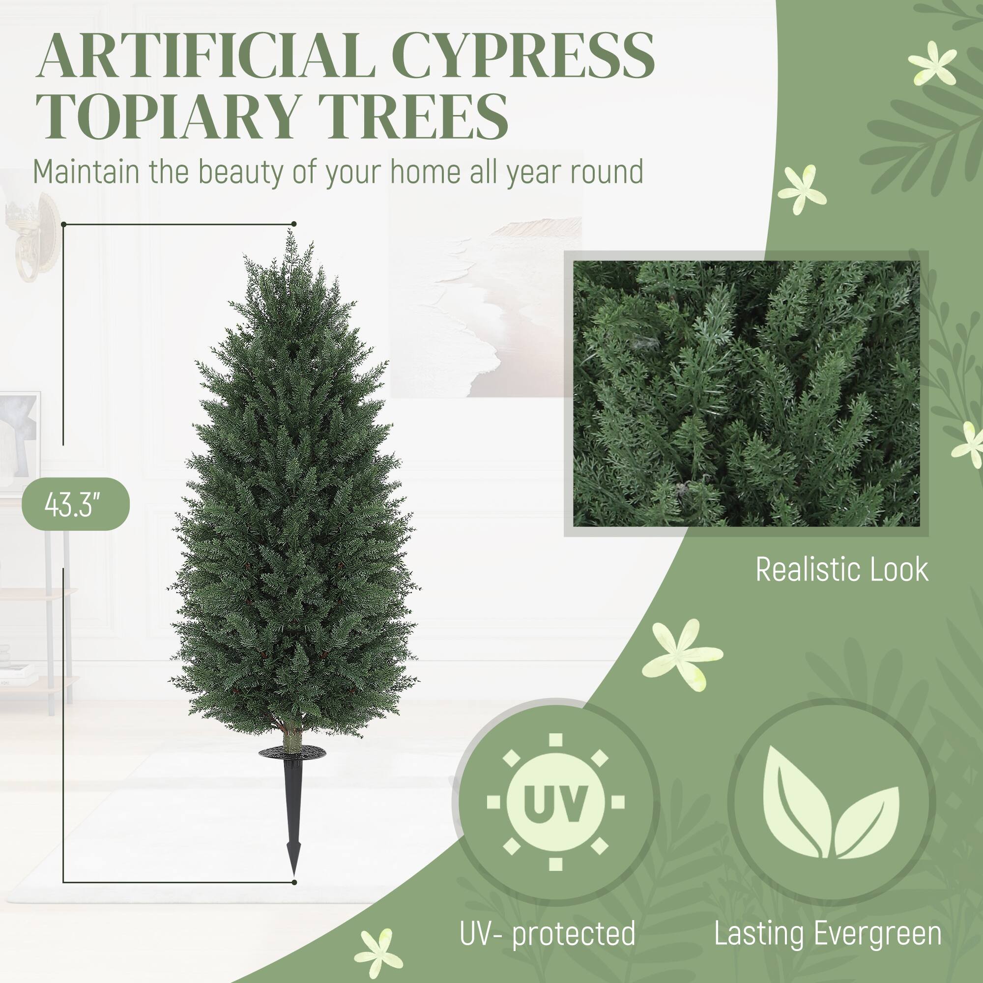 ARTIFICIAL CYPRESS TOPIARY TREES
Maintain the beauty of your home all year round
43.3"
Realistic Look
UV-protected
Lasting Evergreen