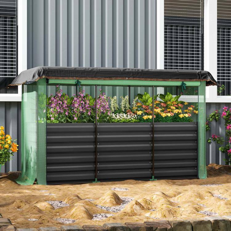 Alt View 2. PULUZ - Galvanized Steel Planter Box with Crop Cage and Shade Cloth, Raised Garden Bed for Flowers, Veggies and Herbs - Dark Gray.
