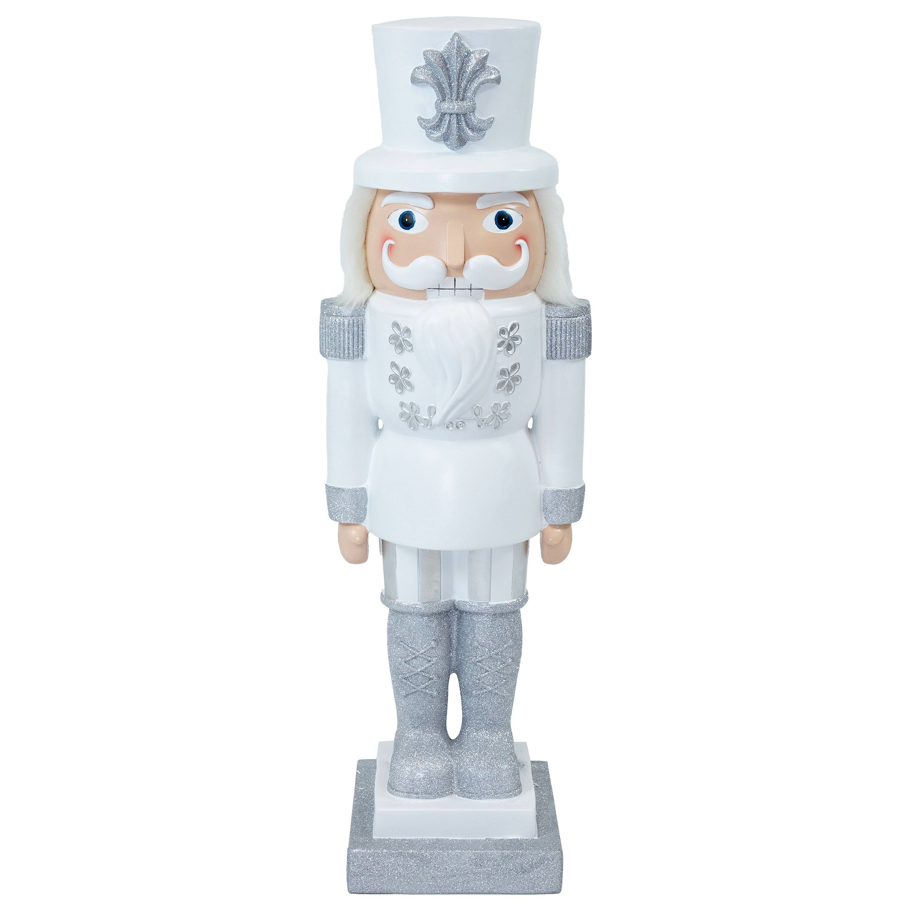 Front. Sunnydaze - Sterling the Christmas Nutcracker Statue - 37" H - Silver.