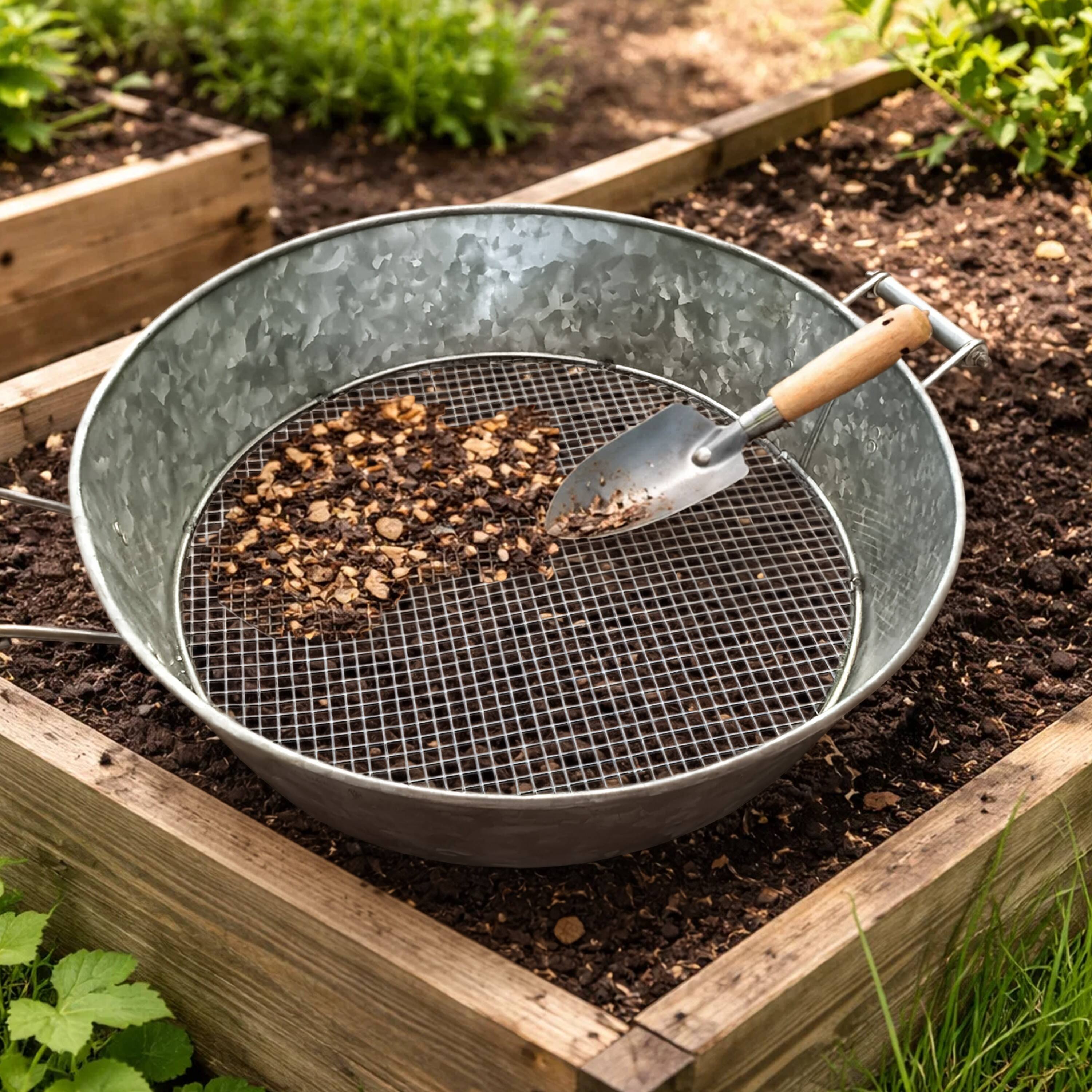 Alt View 6. Manhattan Lane - Round Galvanized Steel Compost Sifter with Wire Mesh Design Base - Silver.