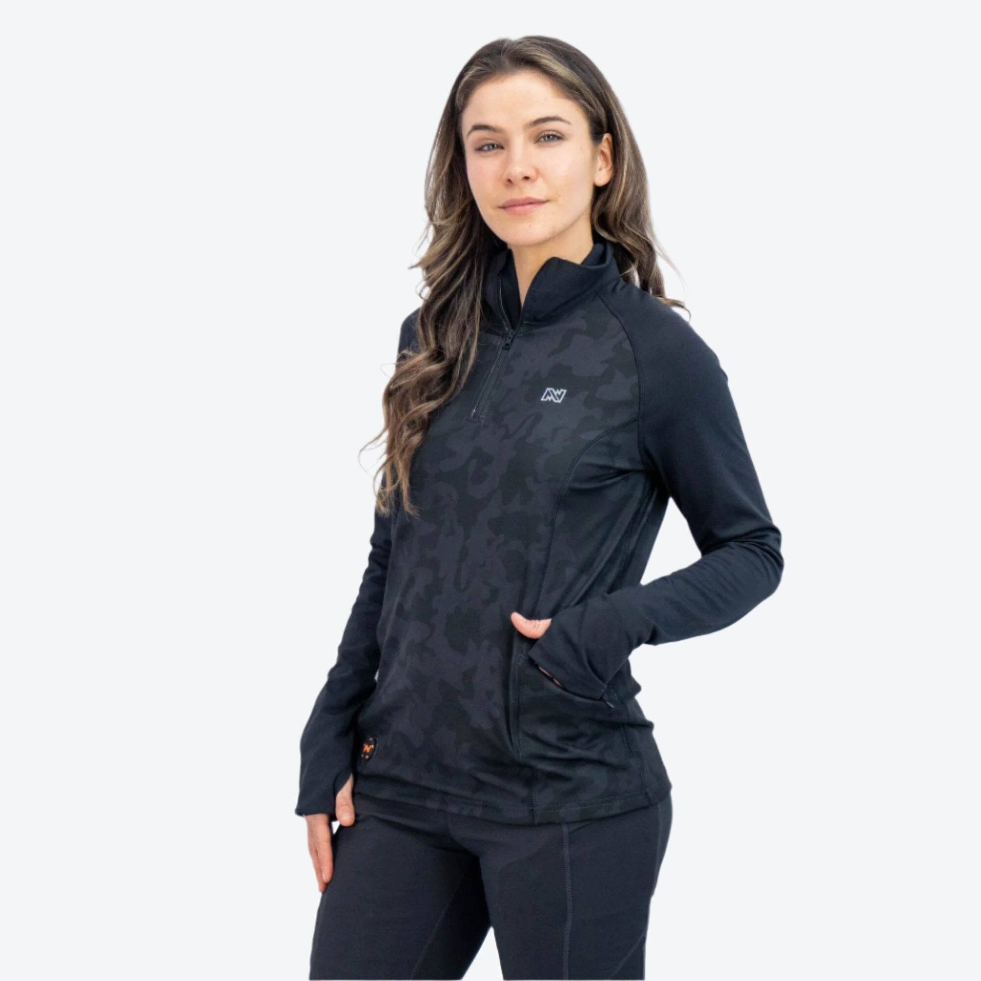 Alt View 2. Mobile Warming - App Controlled Women's Proton Baselayer Heated Shirt - Black.