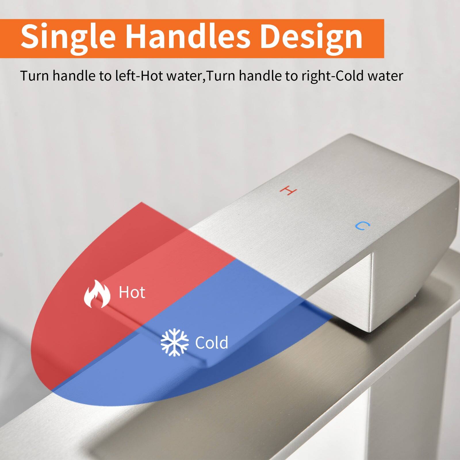 Single Handles Design

Turn handle to left-Hot water, Turn handle to right-Cold water

Hot

Cold