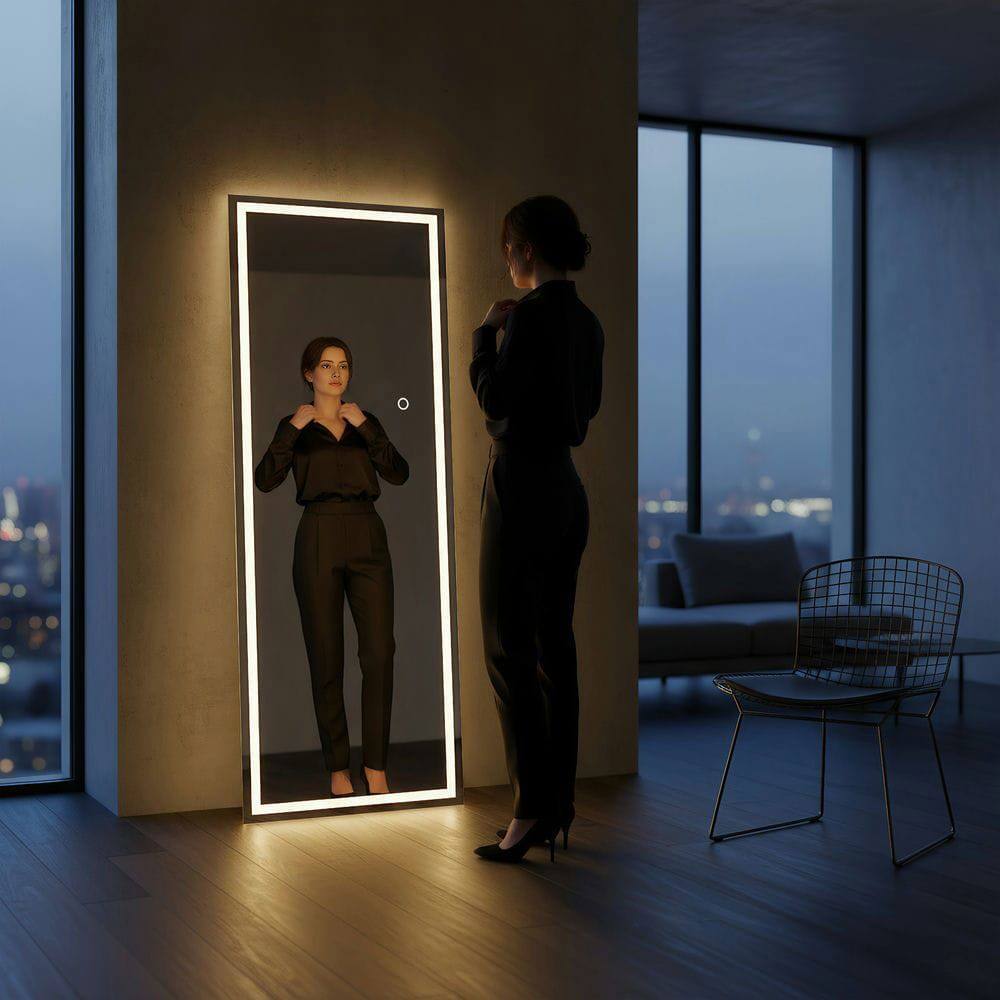 Alt View 5. Kadyn - 63x24 Inch Frameless Full-Length Rectangle LED Mirror with Modern Design - Black.