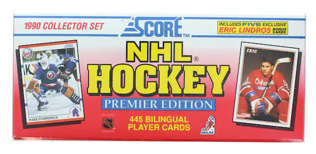 1990 COLLECTOR SET
SCORE
NHL HOCKEY
PREMIER EDITION
445 BILINGUAL PLAYER CARDS
INCLUDES FIVE EXCLUSIVE ERIC LINDROS CARDS
MARK FITZPATRICK
ERIC