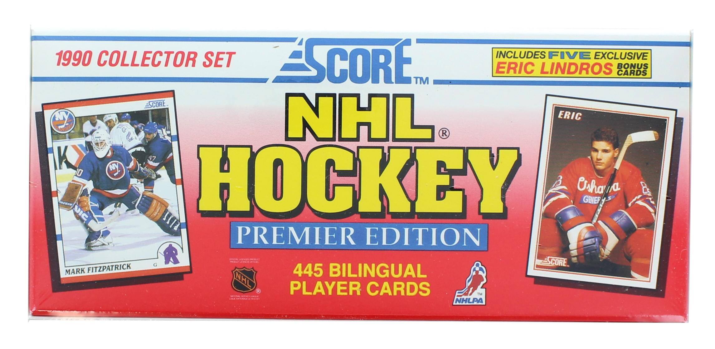 1990 COLLECTOR SET  
SCORE  
NHL HOCKEY  
PREMIER EDITION  
445 BILINGUAL PLAYER CARDS  
INCLUDES FIVE EXCLUSIVE ERIC LINDROS CARDS  
MARK FITZPATRICK  
ERIC
