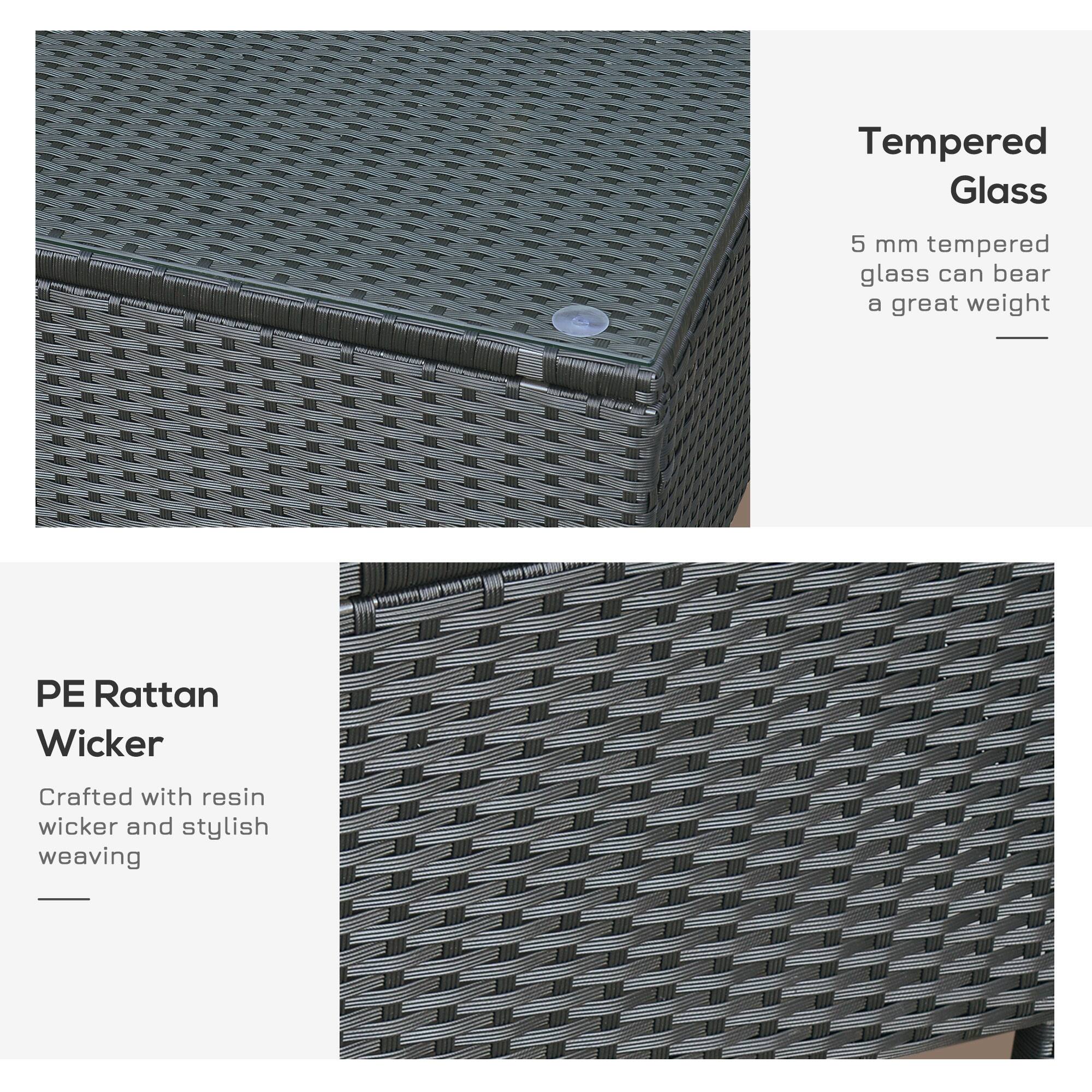Tempered Glass: 5 mm tempered glass can bear a great weight.

PE Rattan Wicker: Crafted with resin wicker and stylish weaving.