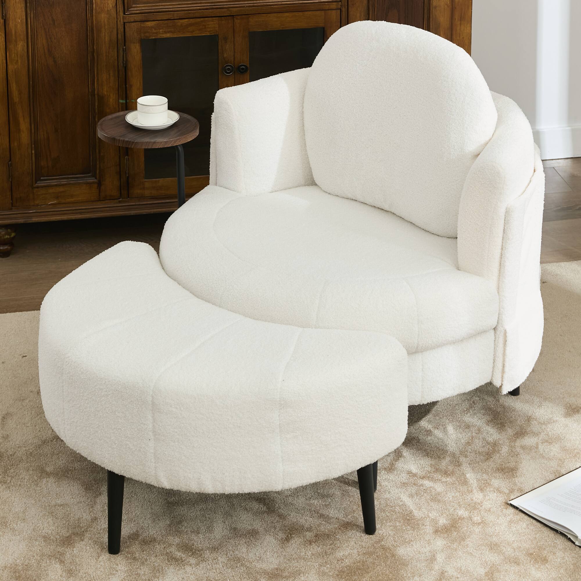 Alt View 1. Ecooso - 42.5" Single sofa chair, Cresent-Shaped footstool,Movable footstool and Headrest,Wraparound armrests ,Lamb velvet fabric - White.