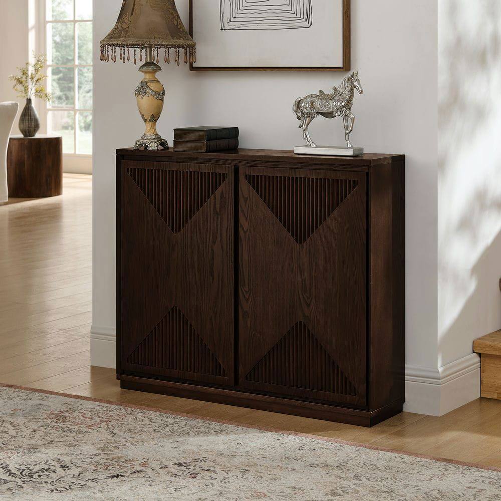 Alt View 7. Kadyn - Mid-Century V-Shape Narrow Sideboard and Storage Cabinet - Dark Walnut - Brown.