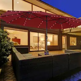 Mondawe - 15 Feet Double-Sided Patio Umbrella with 48 LED Lights - Dark Red