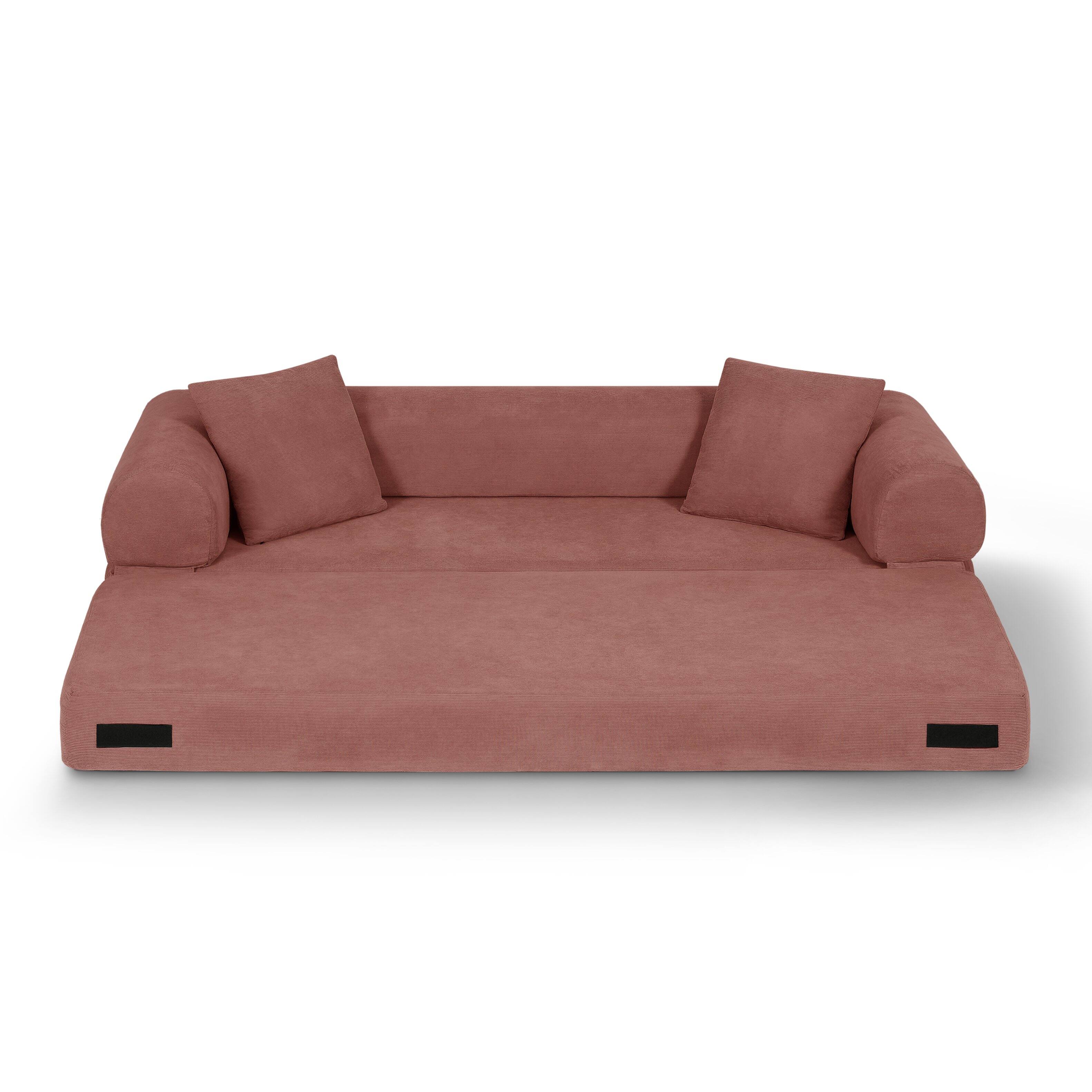 Left. Loheer - Loheer Convertible Sofa Bed Queen Corduroy Fold Out Couch with Storage 80 Inch Folding Sleeper Sofa in a Box - Pink.