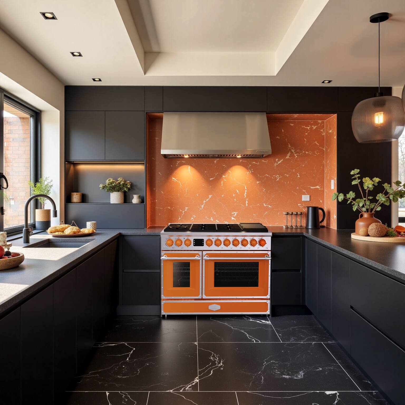 Alt View 8. Akicon - Akicon 6.7 Cu.ft Freestanding Gas Rapid Convection Range with 8 Sealed Burners and Cast Iron Grates in Tangerine Orange - Tangerine Orange.
