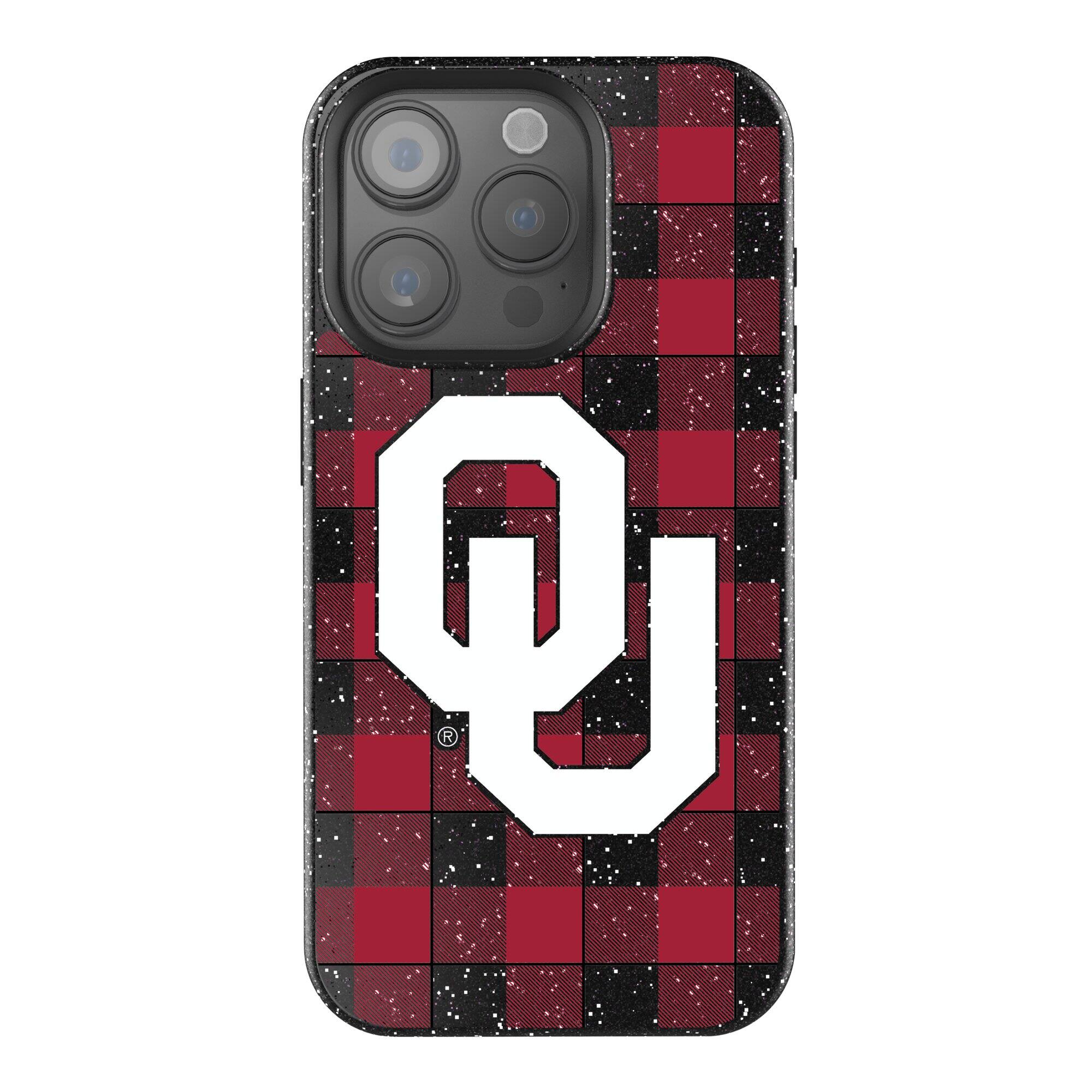 Front. Keyscaper - Oklahoma Sooners Plaid Bling iPhone Case - 14 Plus - Black.
