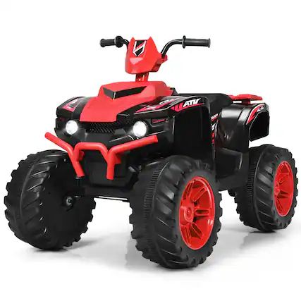 Front. Gymax - Gymax 12V Electric Kids Ride On Car ATV 4-Wheeler Quad w/ Music LED Light Red - Red.