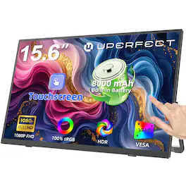 UPERFECT - 15.6" FHD Touch Portable Monitor, 8000mAh Battery, 10-Point Touch, 400 Nits, USB-C/HDMI