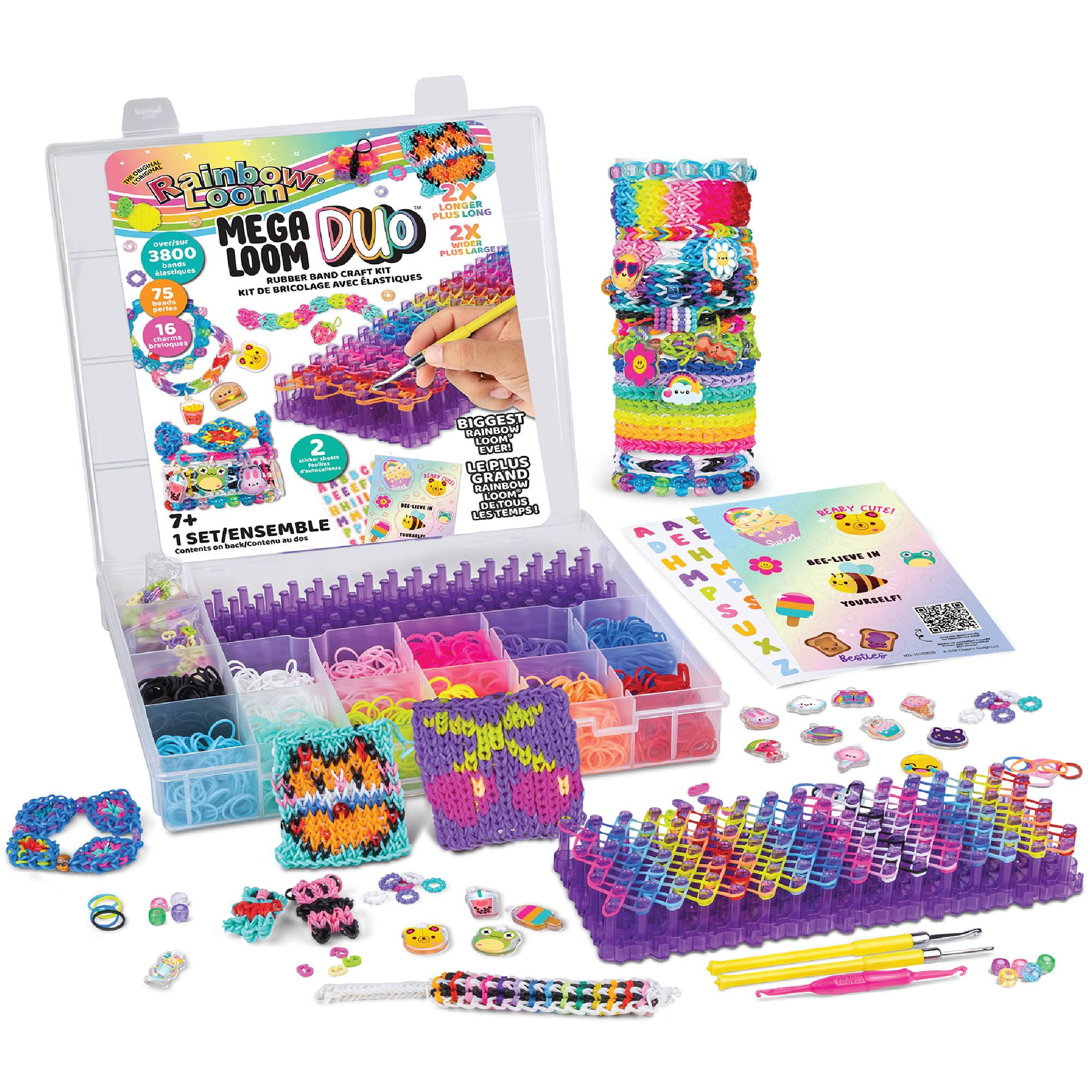 Rainbow Loom MEGA DUO 2X LONGER 2X WIDER LARGEST LOOM RUBBER BAND CRAFT KIT BRICOLAGE AVEC 75 KIT DE BRICOLAGE AVEC 75 PERLES DE BEADS 16 CHARMS BIGGEST RAINBOW LOOM EVER! SON ARAMIN MIDAI LE PLUS GRAND RAINBOW LOOM DE TOUS LES TEMPS! 1 SET/ENSEMBLE 7+
