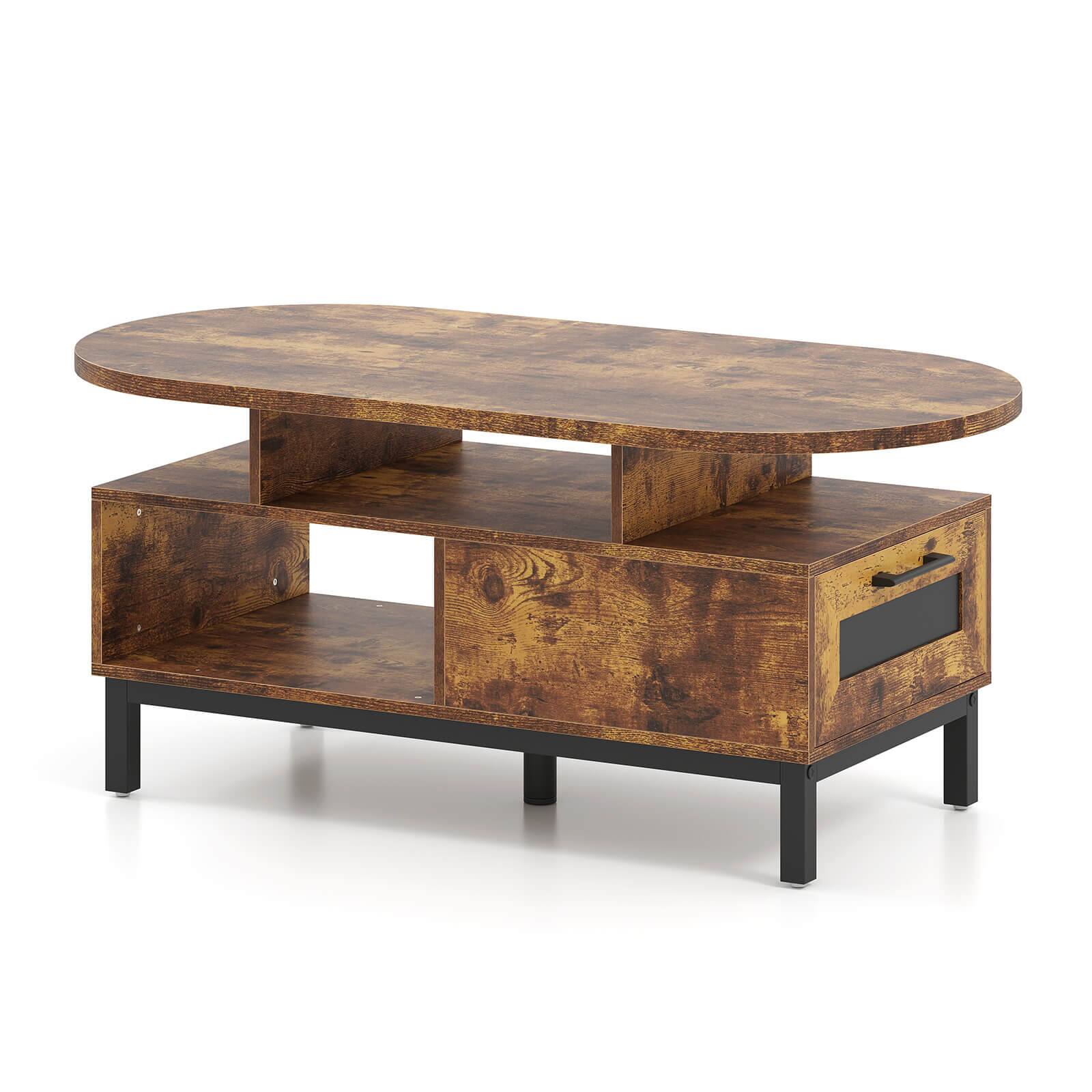 Alt View 9. Costway - Costway 47" Oval Top Coffee Table with 4 Open Compartments & Drawer, 5 support legs - Brown.