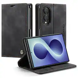 Dteck - Leather Wallet Case for Samsung Galaxy Z Fold8 Card Slots Flip Kickstand Magnetic Closure Full Body Shockproof Cover - Black